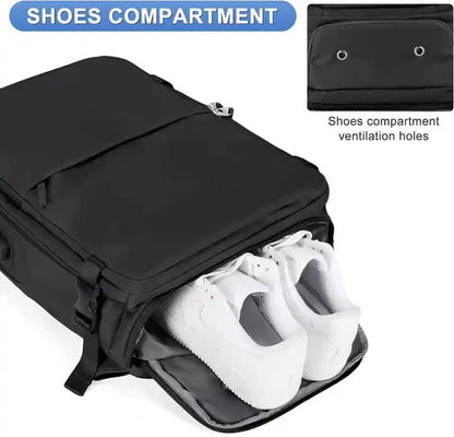 Water-Resistant Laptop Backpack with USB Charging Port and Wet-Dry Separation (Brown) V888-ELOSUNG10954
