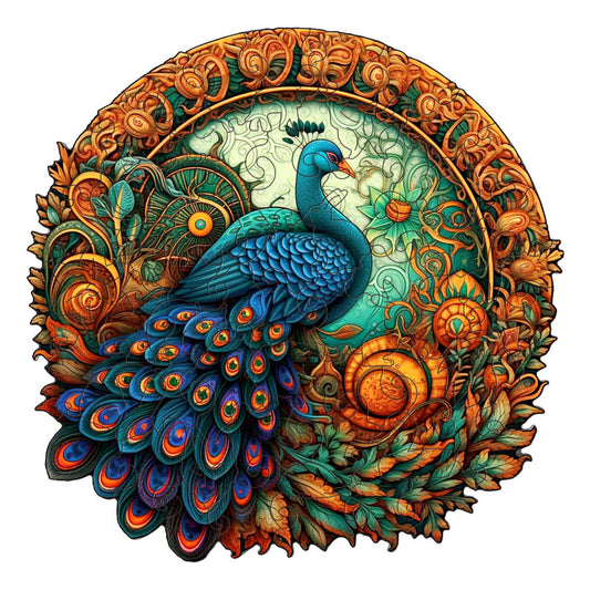 Round Peacock Wooden Puzzle - Intricate Nature-Inspired Art Puzzle(L-paper box-H161) V888-ELOSUNG10964