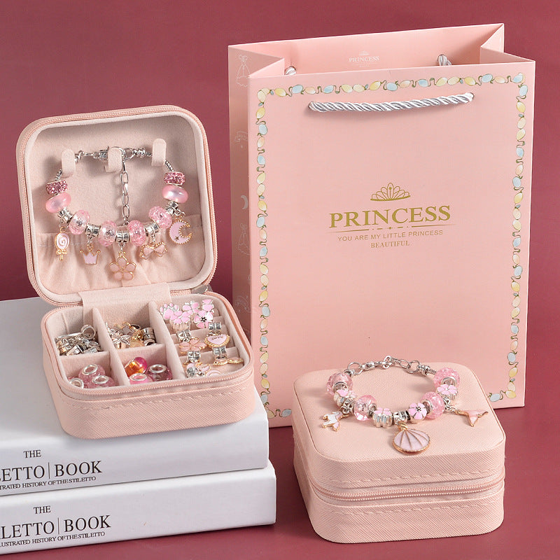DIY Charm Bracelet Making Kit - Colorful Beads and Charms Set with Storage Box(66PCS) V888-ELOSUNG10987