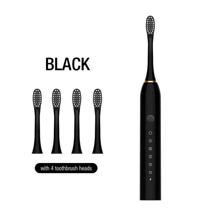 X-3 Sonic Electric Toothbrush, 4 Replacement Brush Heads, and USB Charging Cable - Sleek Black Design V888-ELOSUNG11064