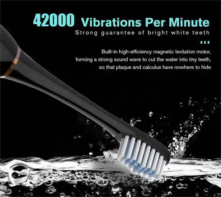 X-3 Sonic Electric Toothbrush, 4 Replacement Brush Heads, and USB Charging Cable - Sleek Black Design V888-ELOSUNG11064