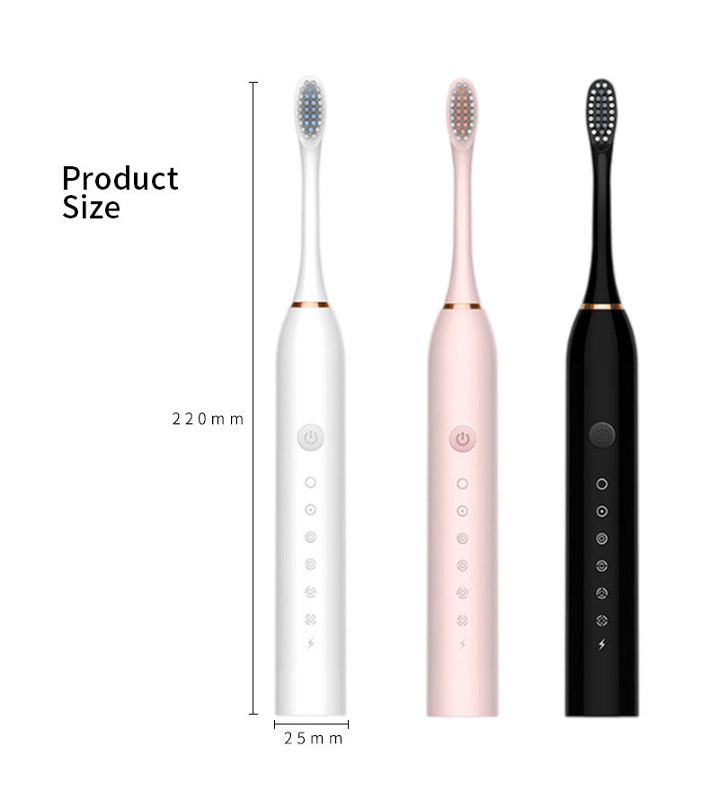 X-3 Sonic Electric Toothbrush, 4 Replacement Brush Heads, and USB Charging Cable - Sleek Black Design V888-ELOSUNG11064