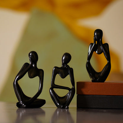 Abstract Thinker Sculpture Set - Black Resin Figurines, Modern Art Home Decor, Set of 3 V888-ELOSUNG11084