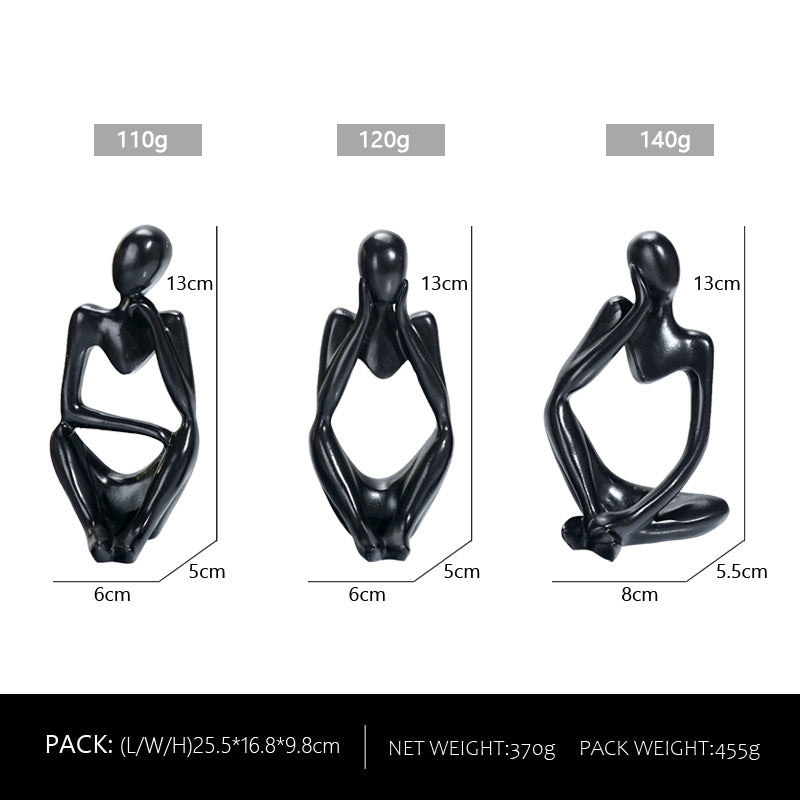Abstract Thinker Sculpture Set - Black Resin Figurines, Modern Art Home Decor, Set of 3 V888-ELOSUNG11084