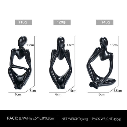 Abstract Thinker Sculpture Set - Black Resin Figurines, Modern Art Home Decor, Set of 3 V888-ELOSUNG11084