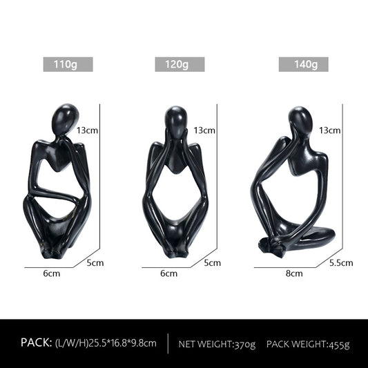 Abstract Thinker Sculpture Set - Black Resin Figurines, Modern Art Home Decor, Set of 3 V888-ELOSUNG11084