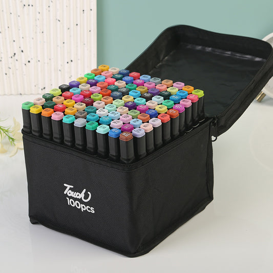 Professional Dual-Tip Marker Set - 100 Colors with Color-Coded Caps for Easy Identification V888-ELOSUNG11110