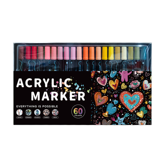 Dual-Tip Acrylic Marker Set - 1-5mm Round Tip & 1mm Fine Tip for Art and Craft Projects 60 colors V888-ELOSUNG11117