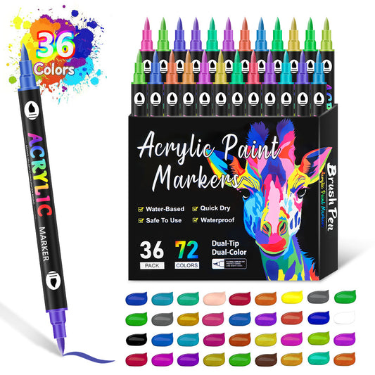 36-Pack Dual-Tip Acrylic Paint Markers - 72 Vibrant Colors, Waterproof & Quick-Dry for Art Projects V888-ELOSUNG11128
