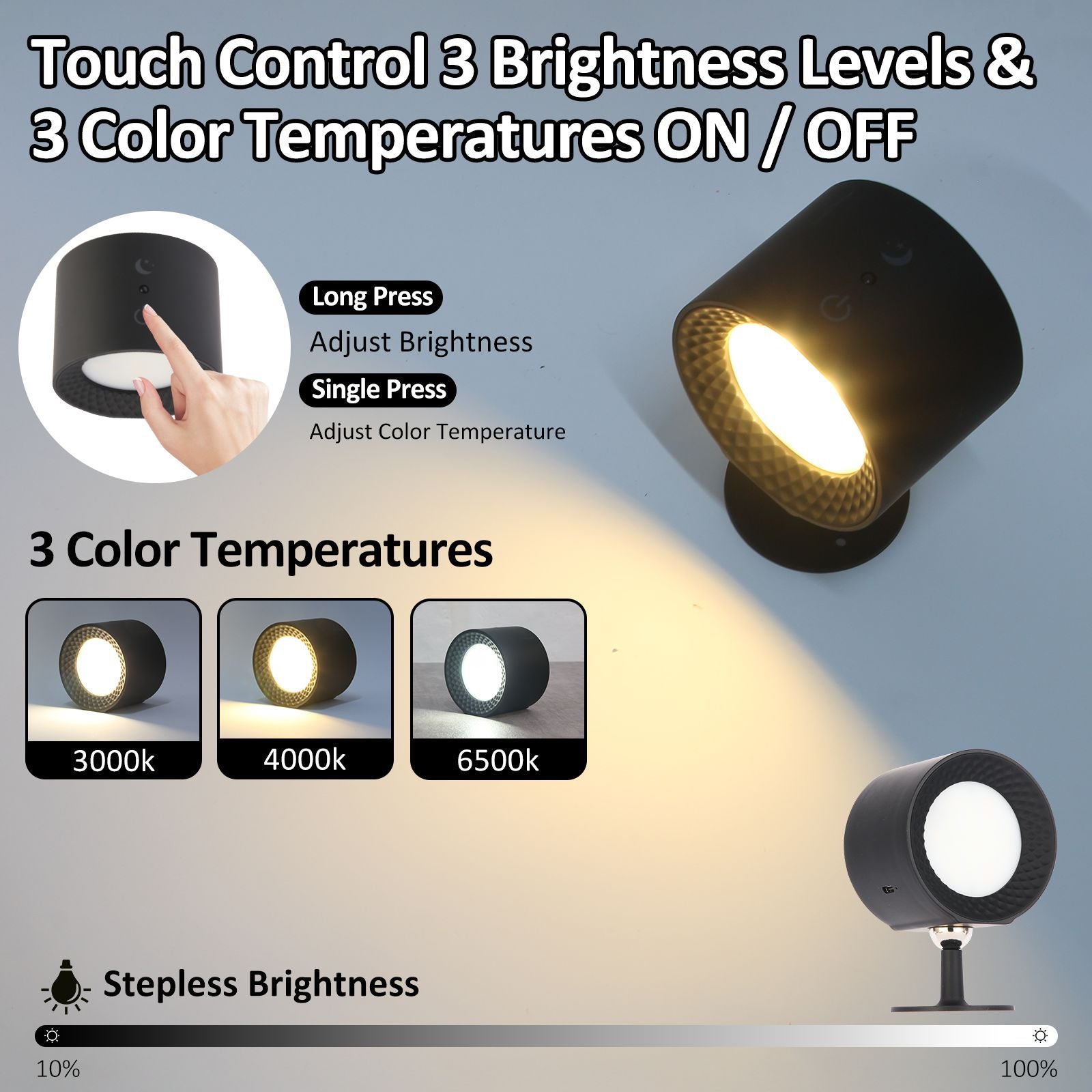Touch-Control LED Night Light with 3 Brightness Levels & 3 Color Temperatures - Adjustable Stepless Dimming V888-ELOSUNG11184
