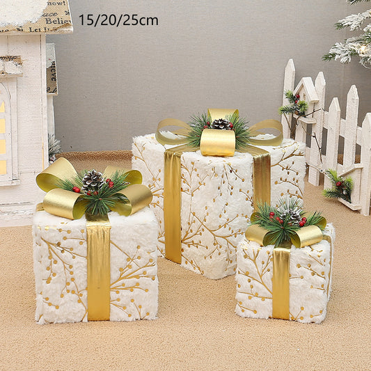Set of 3 Elegant Christmas Gift Boxes with Gold Ribbon & Pine Accents,without lights - Perfect Indoor Holiday V888-ELOSUNG11186