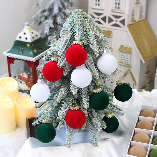 12-Piece Velvet Christmas Ornament Set - Classic Red, Pink, and White Baubles for Holiday Tree Decoration V888-ELOSUNG11209