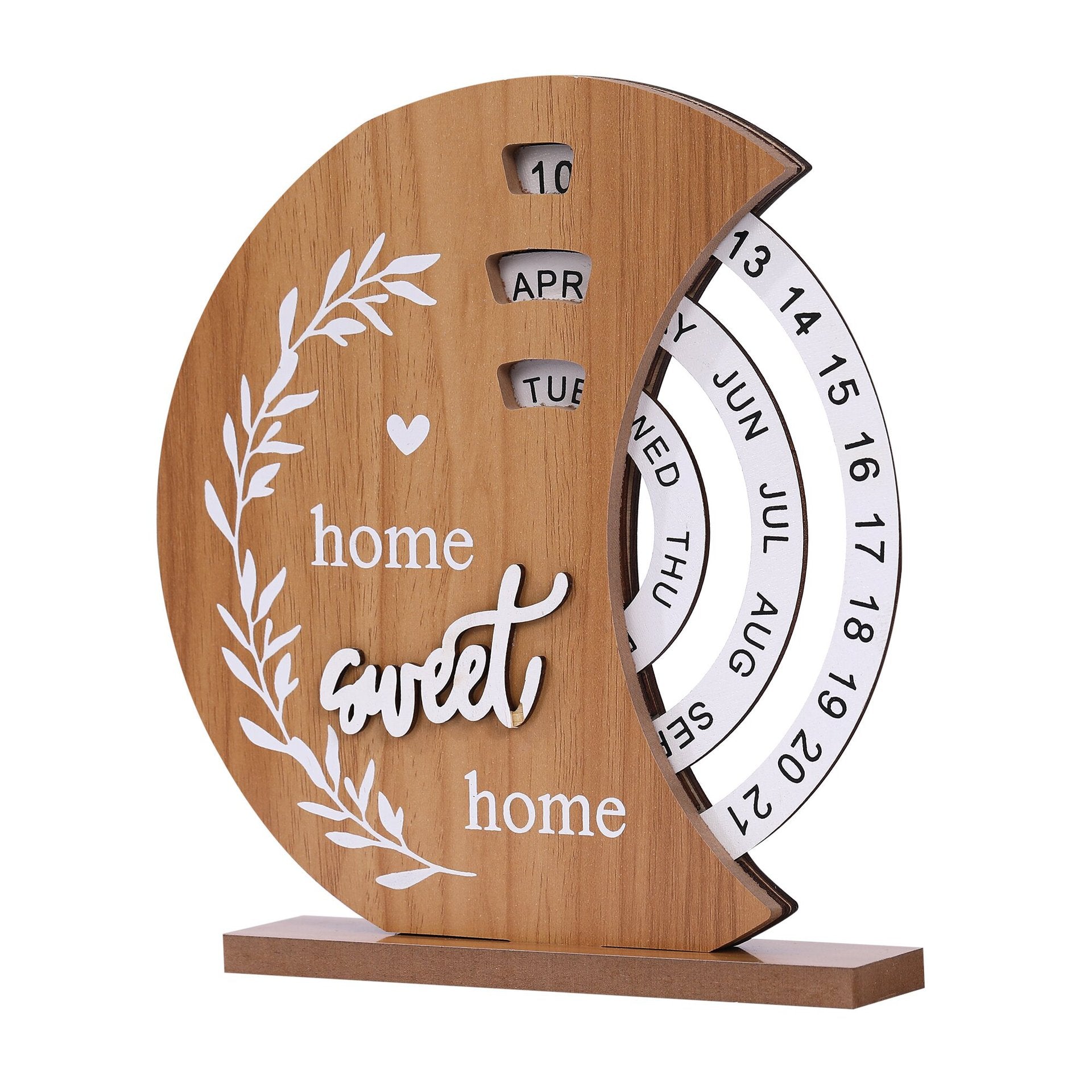 Rustic Perpetual Wooden Calendar | Decorative Home & Desk Accessory 20*18cm Moon shape V888-ELOSUNG11243