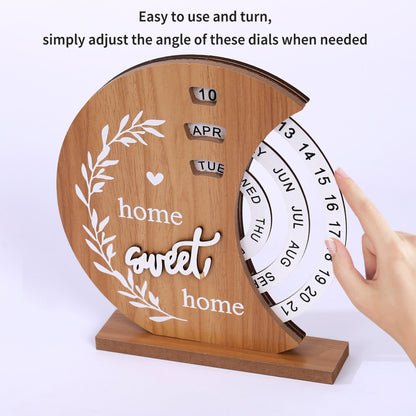Rustic Perpetual Wooden Calendar | Decorative Home & Desk Accessory 20*18cm Moon shape V888-ELOSUNG11243