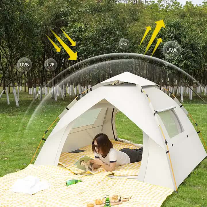 Khaki 2 Person Lightweight Camping Tent (200*150*125cm) | UV Protection Silver Coated, Dual Doors & Windows V888-ELOSUNG11294
