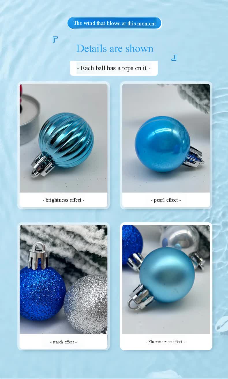 49-Piece Christmas Ornament Set - 3cm Blue, Silver Baubles for Christmas Tree Decoration V888-ELOSUNG11313