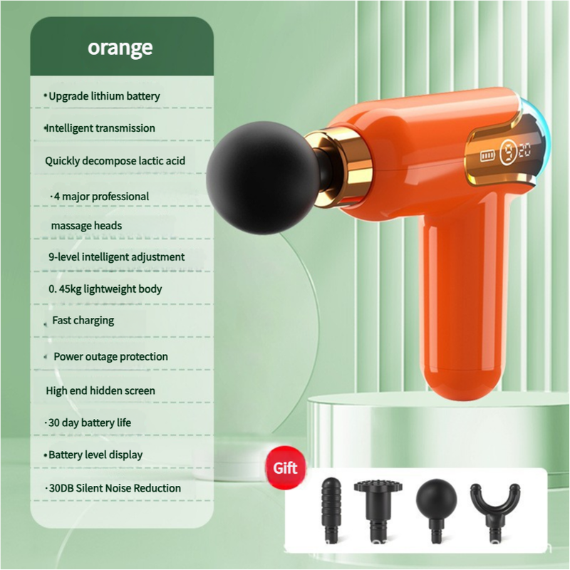 LC002 Orange Portable Massage Gun - Deep Tissue Muscle Massager with 4 Heads and 9 Speed Settings V888-ELOSUNG11330