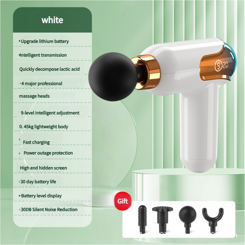 LC002 White Portable Massage Gun - Deep Tissue Muscle Massager with 4 Heads and 9 Speed Settings V888-ELOSUNG11331