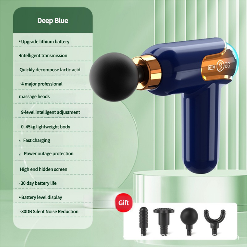 LC002 Deep Blue Portable Massage Gun - Deep Tissue Muscle Massager with 4 Heads and 9 Speed Settings V888-ELOSUNG11332