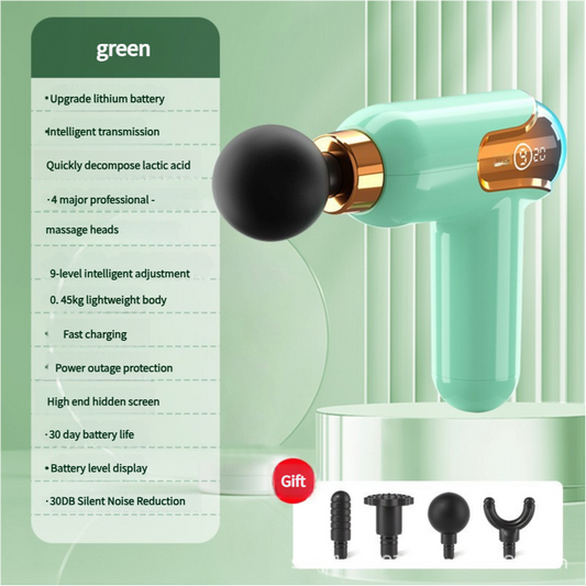 LC002 Green Portable Massage Gun - Deep Tissue Muscle Massager with 4 Heads and 9 Speed Settings V888-ELOSUNG11333