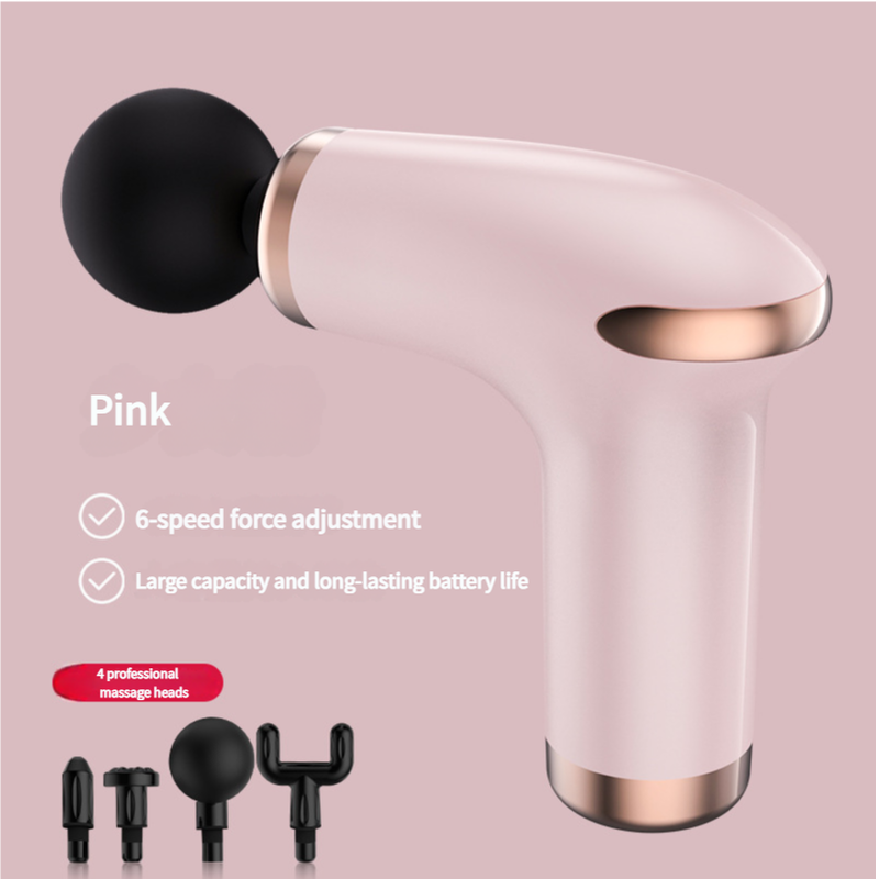 Pink Massage Gun - 6-Speed Deep Tissue Massager with 4 Professional Massage Heads V888-ELOSUNG11336