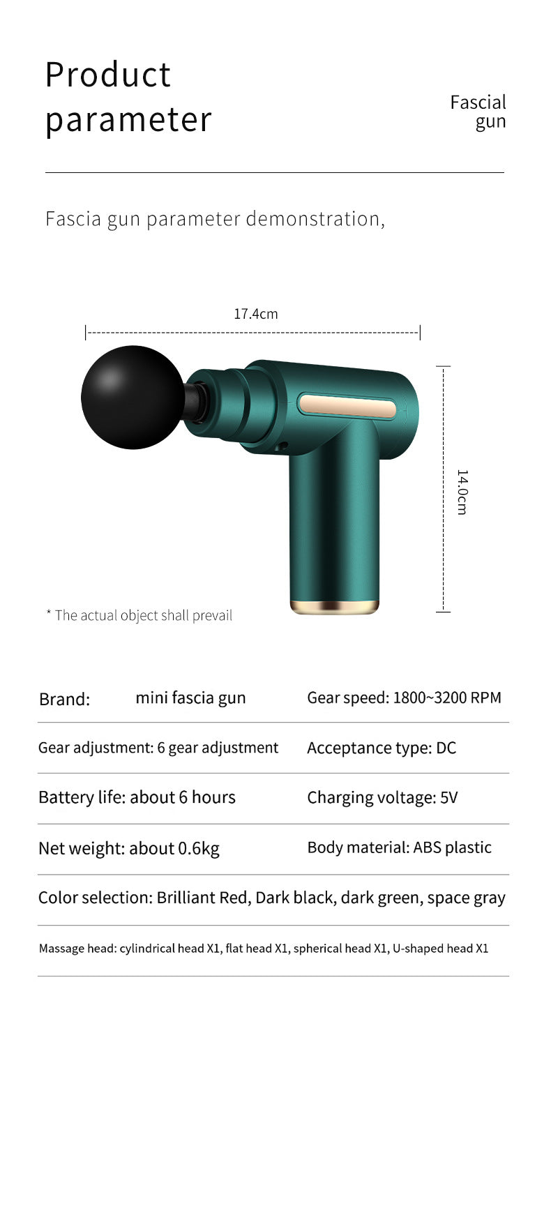 Compact Green Massage Gun - Deep Tissue Muscle Massager with 4 Interchangeable Heads V888-ELOSUNG11341