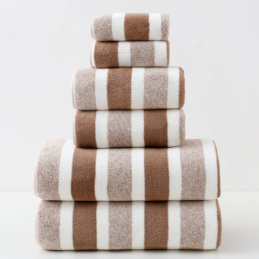 Luxury Cotton Brown Wide Stripe Towel Set - 6 Piece Set (2 Hand Towels, 2 Bath Towels, 2 Washcloths), Ultra V888-ELOSUNG11389