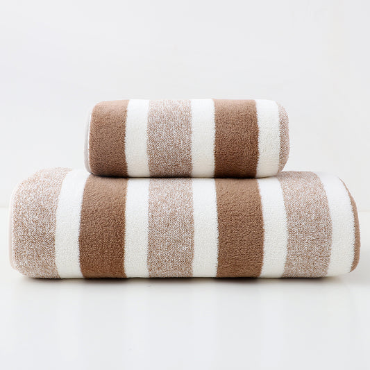 Luxury Cotton Brown Wide Stripe Towel Set - 6 Piece Set (2 Hand Towels, 2 Bath Towels, 2 Washcloths), Ultra V888-ELOSUNG11389