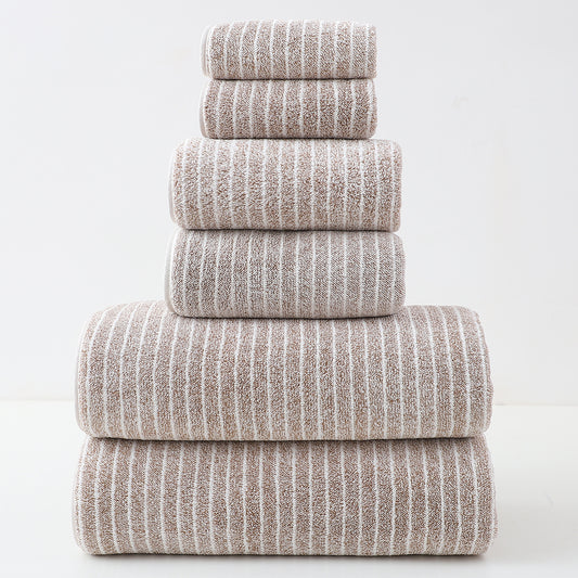 Luxury Cotton Striped Towel Set - 6 Piece Set (2 Hand Towels, 2 Bath Towels, 2 Washcloths), Ultra Soft and V888-ELOSUNG11391