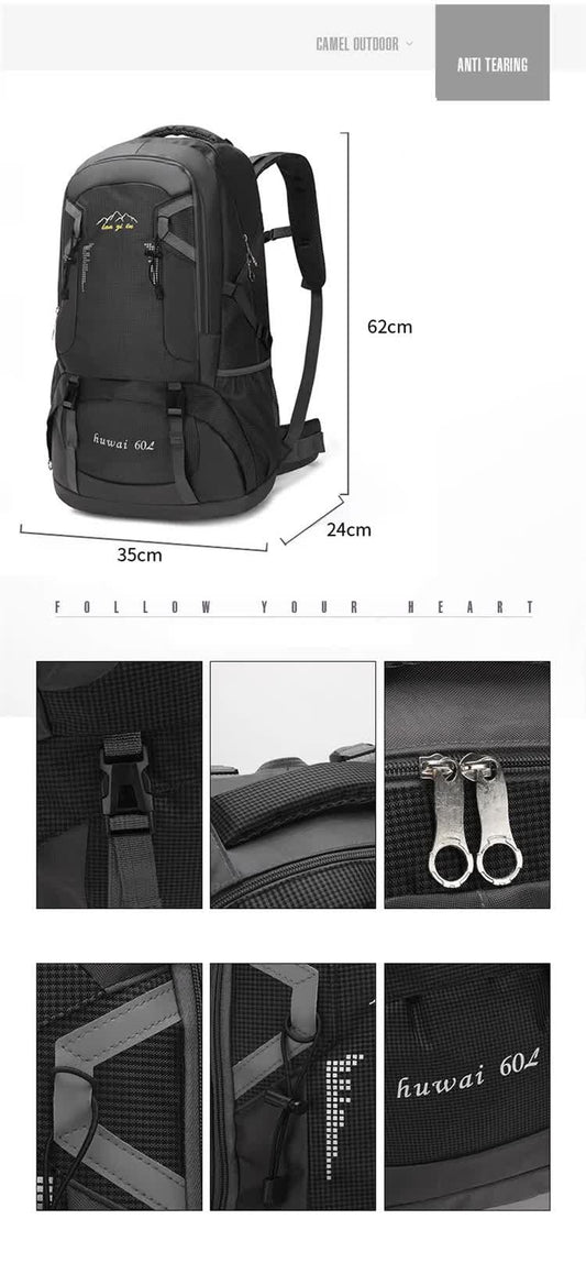 Large 60L Green Waterproof Hiking Backpack for Travel, Camping, and Outdoor Adventures - Durable and V888-ELOSUNG11501