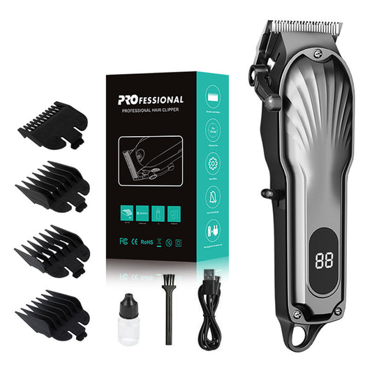 Gray Professional Cordless Hair Clipper with LED Display - Rechargeable Electric Hair Trimmer for Men V888-ELOSUNG11515