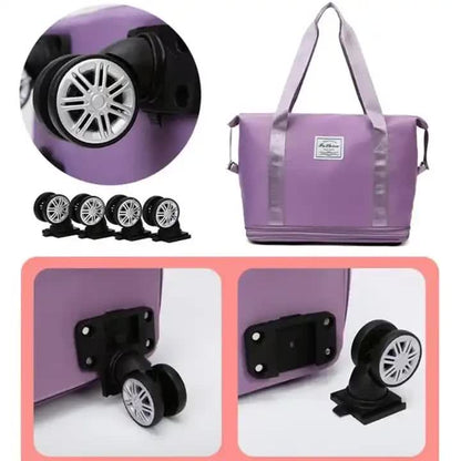 Purple Large Capacity Foldable Travel Bags with Wheels - Lightweight Waterproof Duffel Totes V888-ELOSUNG11534