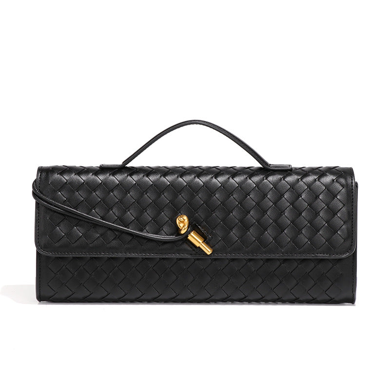 Black Luxury Woven PU Leather Clutch - Elegant Women's Evening Baguette Bag with Adjustable Shoulder Strap V888-ELOSUNG11555