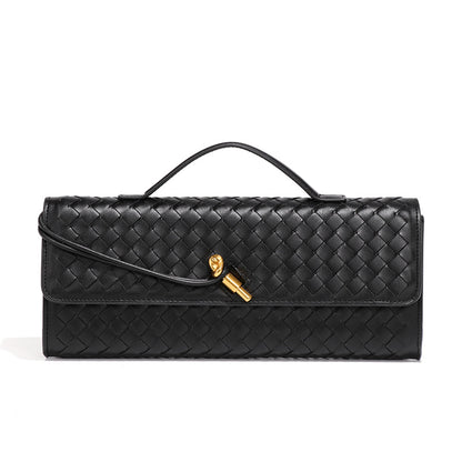 Black Luxury Woven PU Leather Clutch - Elegant Women's Evening Baguette Bag with Adjustable Shoulder Strap V888-ELOSUNG11555