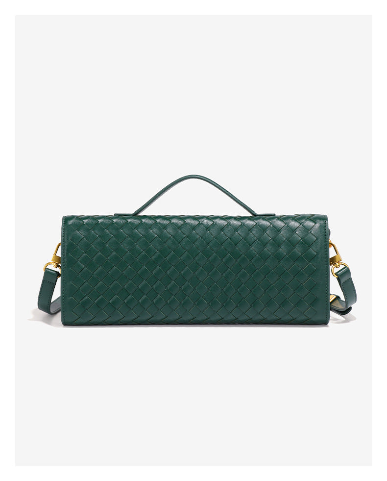 Gold Luxury Woven PU Leather Clutch - Elegant Women's Evening Baguette Bag with Adjustable Shoulder Strap V888-ELOSUNG11557