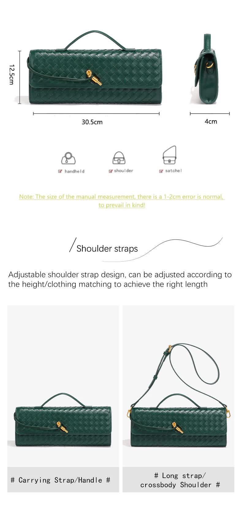 Deep Green Luxury Woven PU Leather Clutch - Elegant Women's Evening Baguette Bag with Adjustable Shoulder V888-ELOSUNG11563