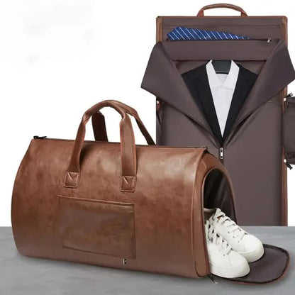 Red PU Leather Travel Duffel Bag - Large Capacity Waterproof Suit Bag with Shoe Compartment V888-ELOSUNG11570