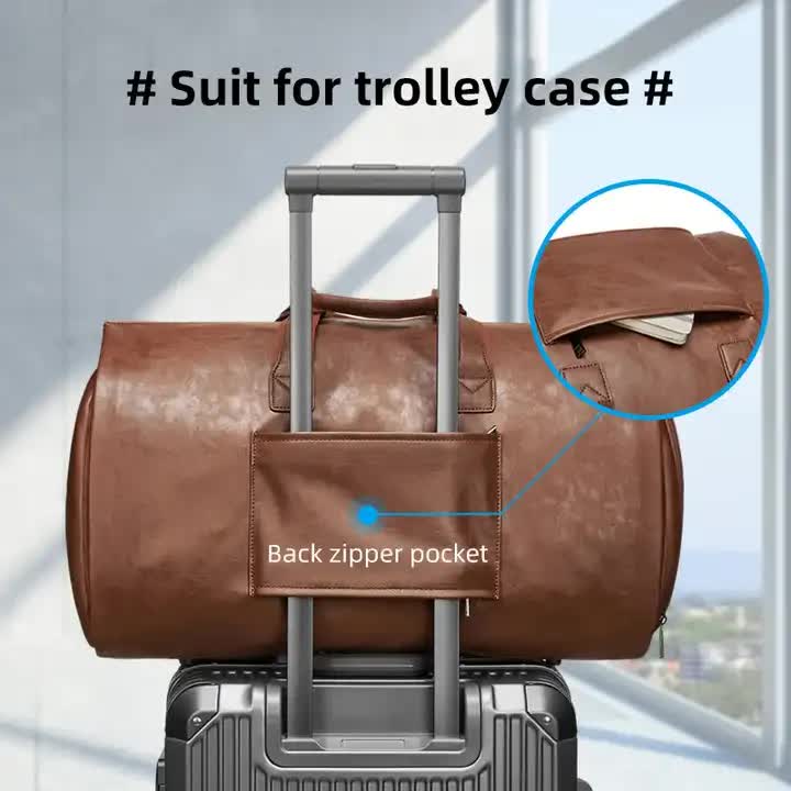 Red PU Leather Travel Duffel Bag - Large Capacity Waterproof Suit Bag with Shoe Compartment V888-ELOSUNG11570