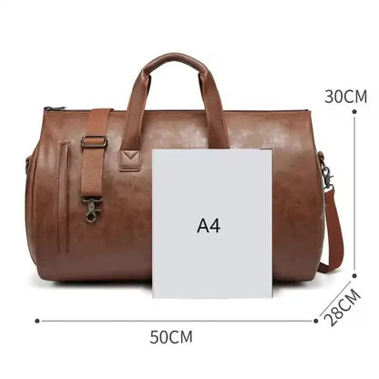 Red PU Leather Travel Duffel Bag - Large Capacity Waterproof Suit Bag with Shoe Compartment V888-ELOSUNG11570