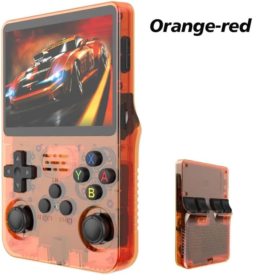Orange-red Retro Portable Gaming Console with 128GB, 2 Memory Card - 3D Games, HD Display, and Dual Joysticks V888-ELOSUNG11646