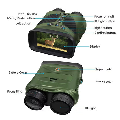 Green Digital Night Vision Binoculars - 3.0'' IPS Screen, 10X Optical Zoom, 2.5K Video Recording, Infrared V888-ELOSUNG11665