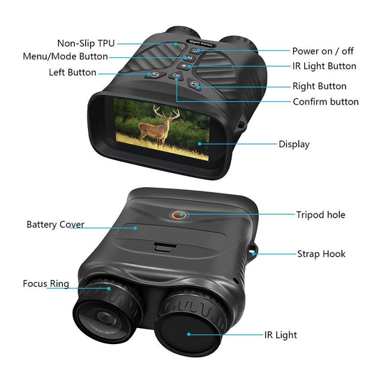 Black Digital Night Vision Binoculars - 3.0'' IPS Screen, 10X Optical Zoom, 2.5K Video Recording, Infrared V888-ELOSUNG11666