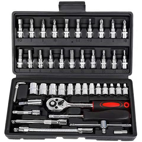 46-Piece Professional Socket Wrench Set - 1/4 Drive, Chrome Vanadium Steel, Ratchet & Bit Kit for Automotive V888-ELOSUNG11673