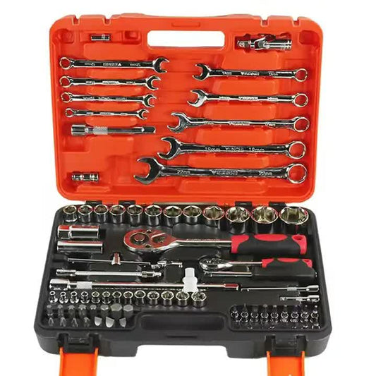 82-Piece Professional Automotive Repair Tool Set - 1/2 & 1/4 Drive Ratchets, Sockets, and Wrenches for V888-ELOSUNG11674