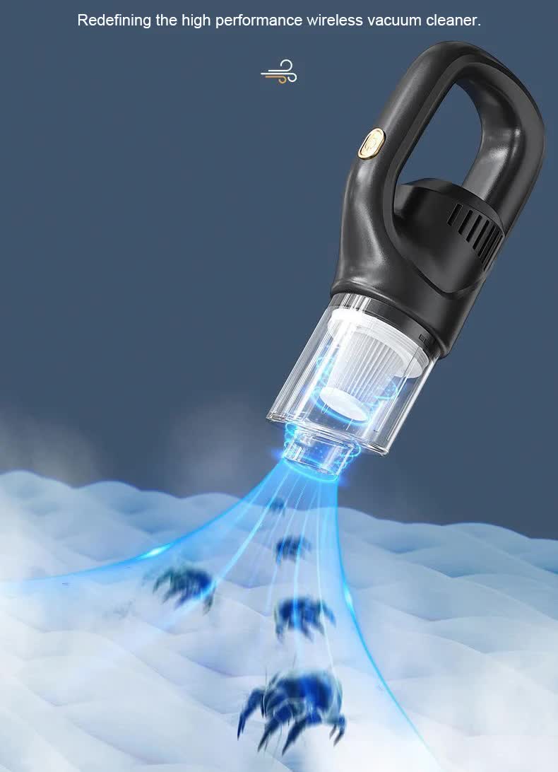 Black Portable Cordless Vacuum Cleaner - 120W, 10KPa Suction, 2000mAh Battery, Lightweight Design, with Soft V888-ELOSUNG11678
