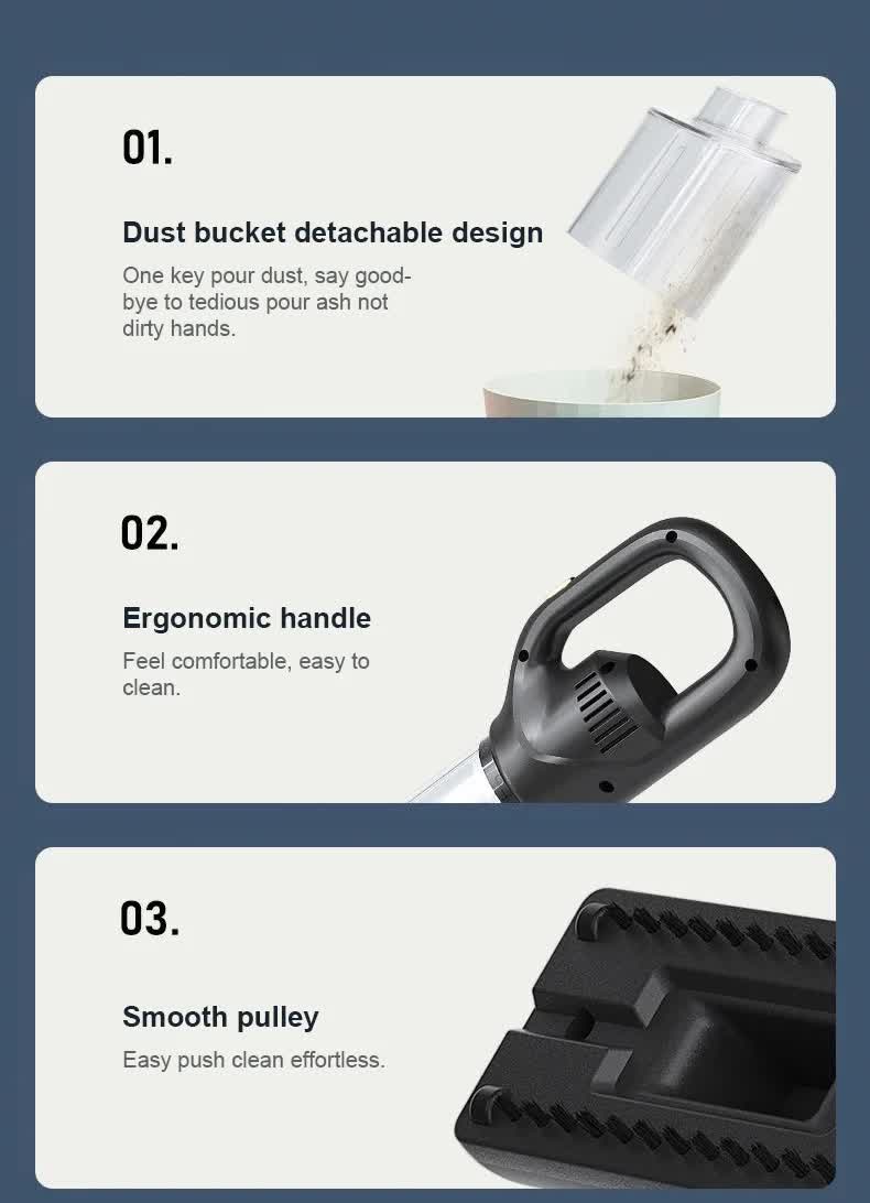 Black Portable Cordless Vacuum Cleaner - 120W, 10KPa Suction, 2000mAh Battery, Lightweight Design, with Soft V888-ELOSUNG11678