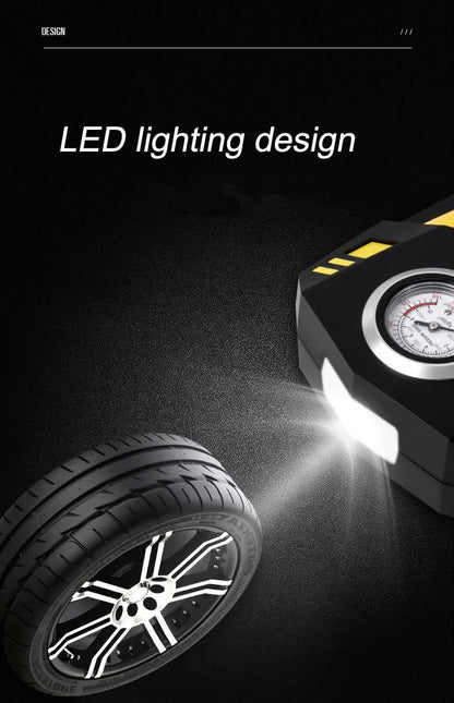 Portable 12V Tire Inflator with LED Light, 120W Air Compressor for Cars, Motorcycles, Bikes, and Inflatables V888-ELOSUNG11679