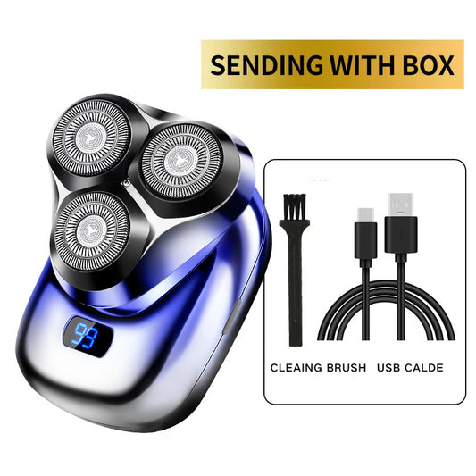 TS-099 Blue Rechargeable Electric Rotary Shaver for Men with LED Display, USB Charging Cable, and Cleaning V888-ELOSUNG11689