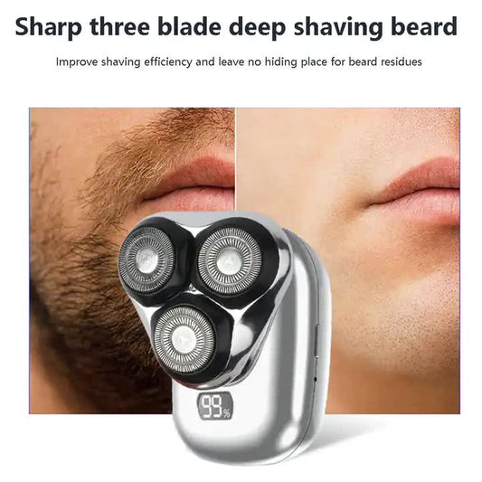 TS-099 Blue Rechargeable Electric Rotary Shaver for Men with LED Display, USB Charging Cable, and Cleaning V888-ELOSUNG11689
