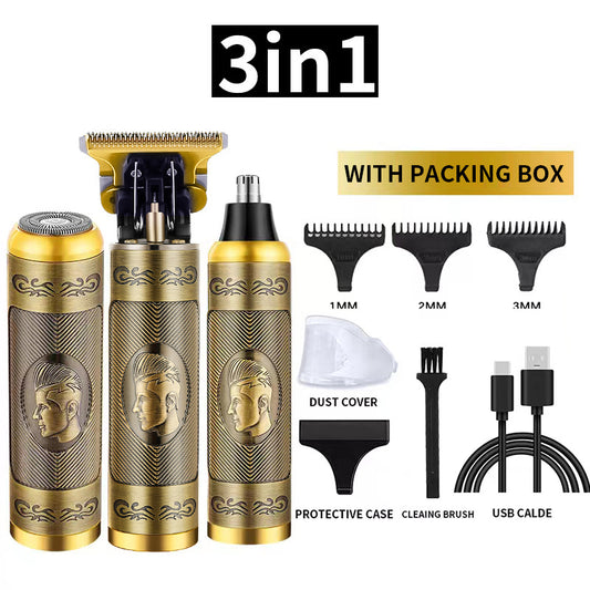 3-in-1 Professional Hair Clipper Set - Rechargeable Beard Trimmer, Nose Hair Trimmer, and Electric Shaver V888-ELOSUNG11691